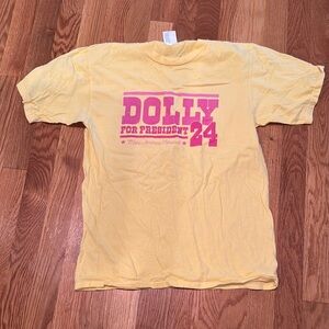 Yellow S T-Shirt with Pink Print “Dolly for President Make America fabulous “